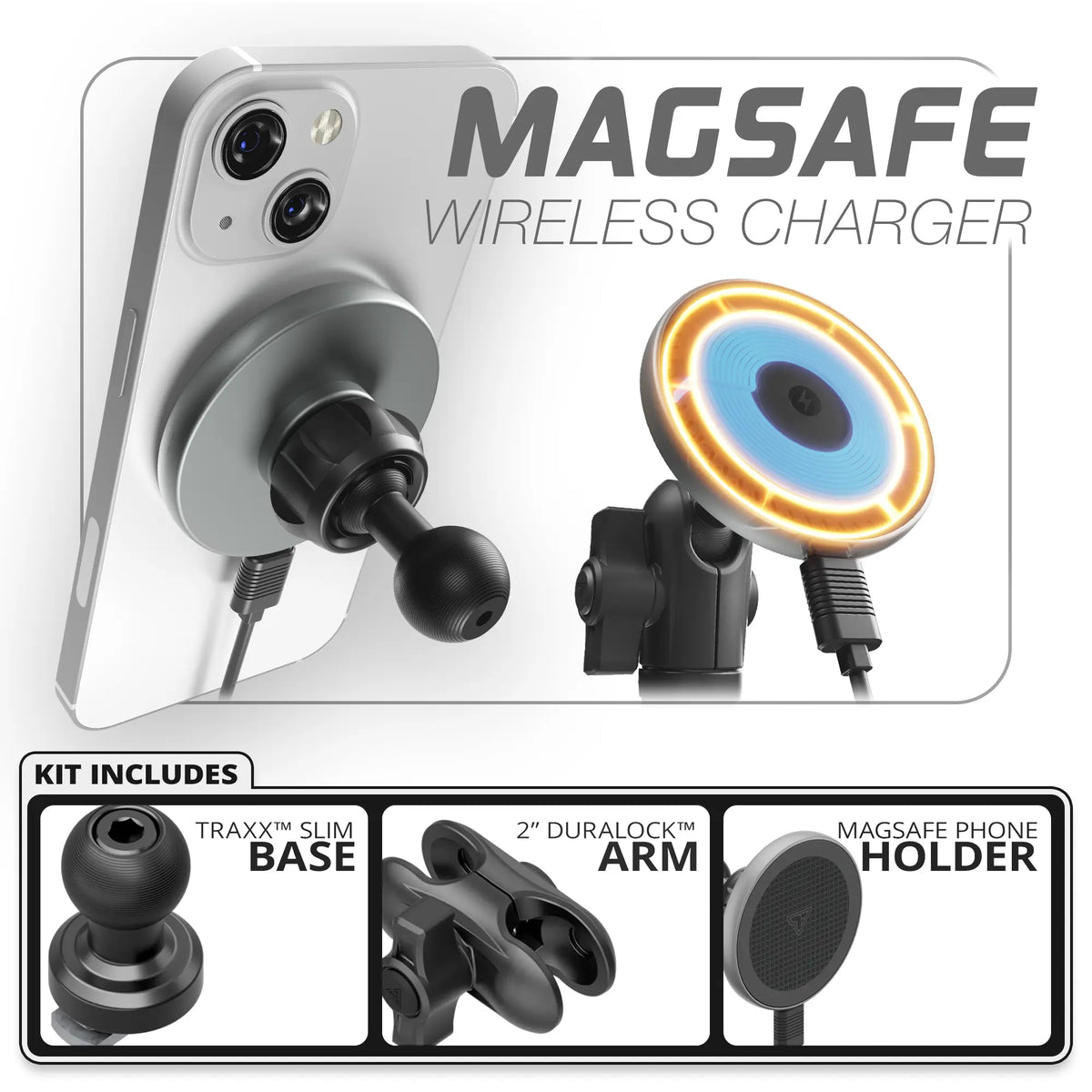 MagSafe Charging Phone Holder | Slim Track Base | 2" DuraLock Arm