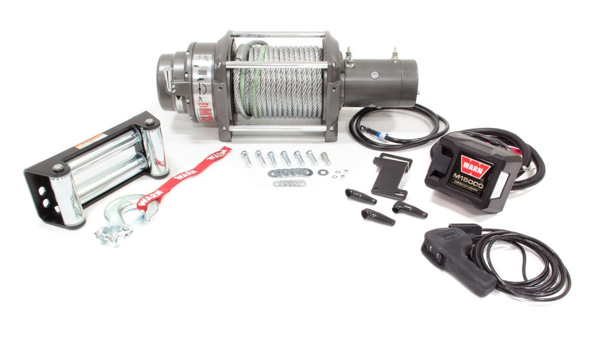 WARN M15000 15,000 lb Winch with Roller Fairlead, 12V Steel Rope Kit – Part Number 47801