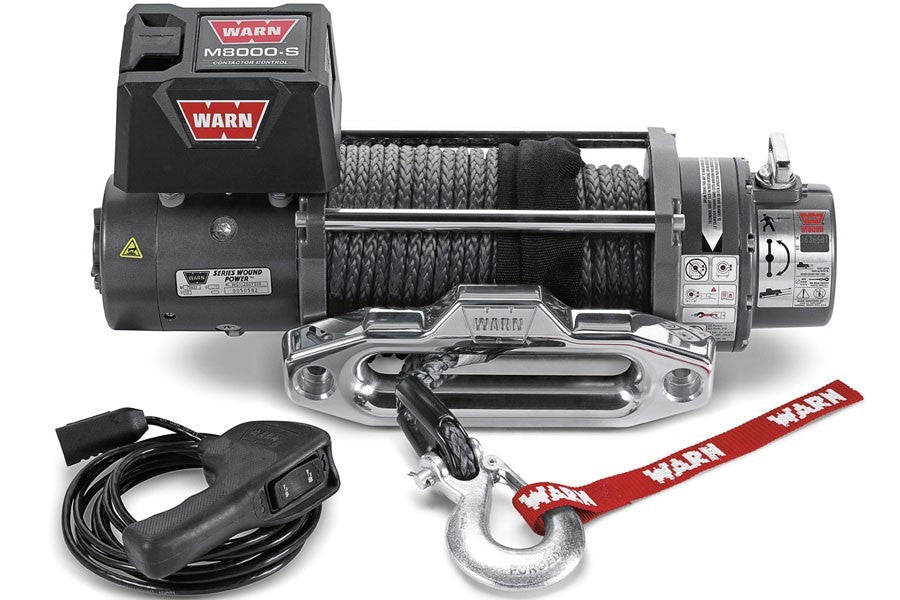 WARN 87800 M8000-S 8,000 lb Winch with Synthetic Rope and Hawse Fairlead