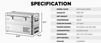 ICECO APL35 Dual Zone Aluminum Fridge 35 LT