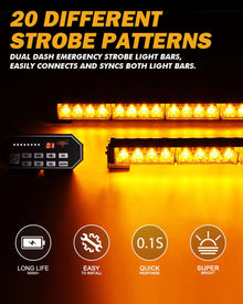 17" Dual LED Directional Emergency Traffic Advisor Light Bars 20 Flashing Patterns with Suction Cup Mount for Vehicles Trucks SUV ATV Car