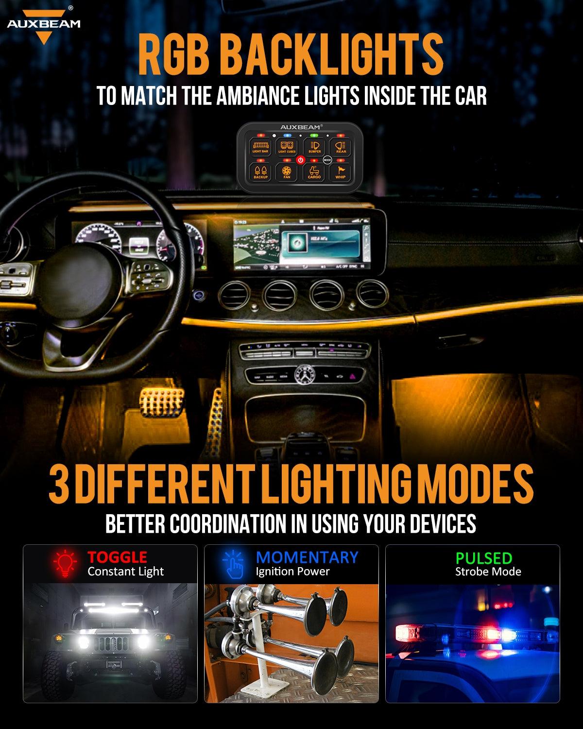 RGB Series 8 Gang (RA80) Switch Panel, Toggle/ Momentary/ Pulsed Mode Supported (One-Sided Outlet)