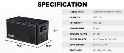 ICECO VL75ProD 12V Heavy Duty Freezer 75 LT