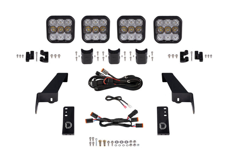 Diode Dynamics DD6826 SS5 4-Pod CrossLink Grille Lightbar Kit for 2018-2021 Jeep JL Wrangler, White Combo