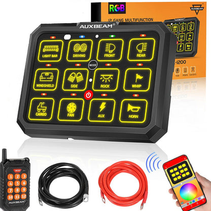 AC Series 12 Gang (AC-1200) RGB Switch Panel with APP&Remote Control, Toggle/ Momentary/ Pulsed Mode Supported(One-Sided Outlet)