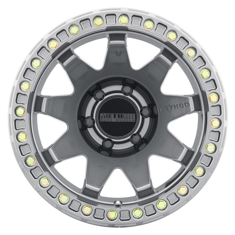 Method Wheels MR108 17-Inch Beadlock Wheel, 9-Inch Width, -44mm Offset, 6x5.5 Bolt Pattern, Gloss Titanium