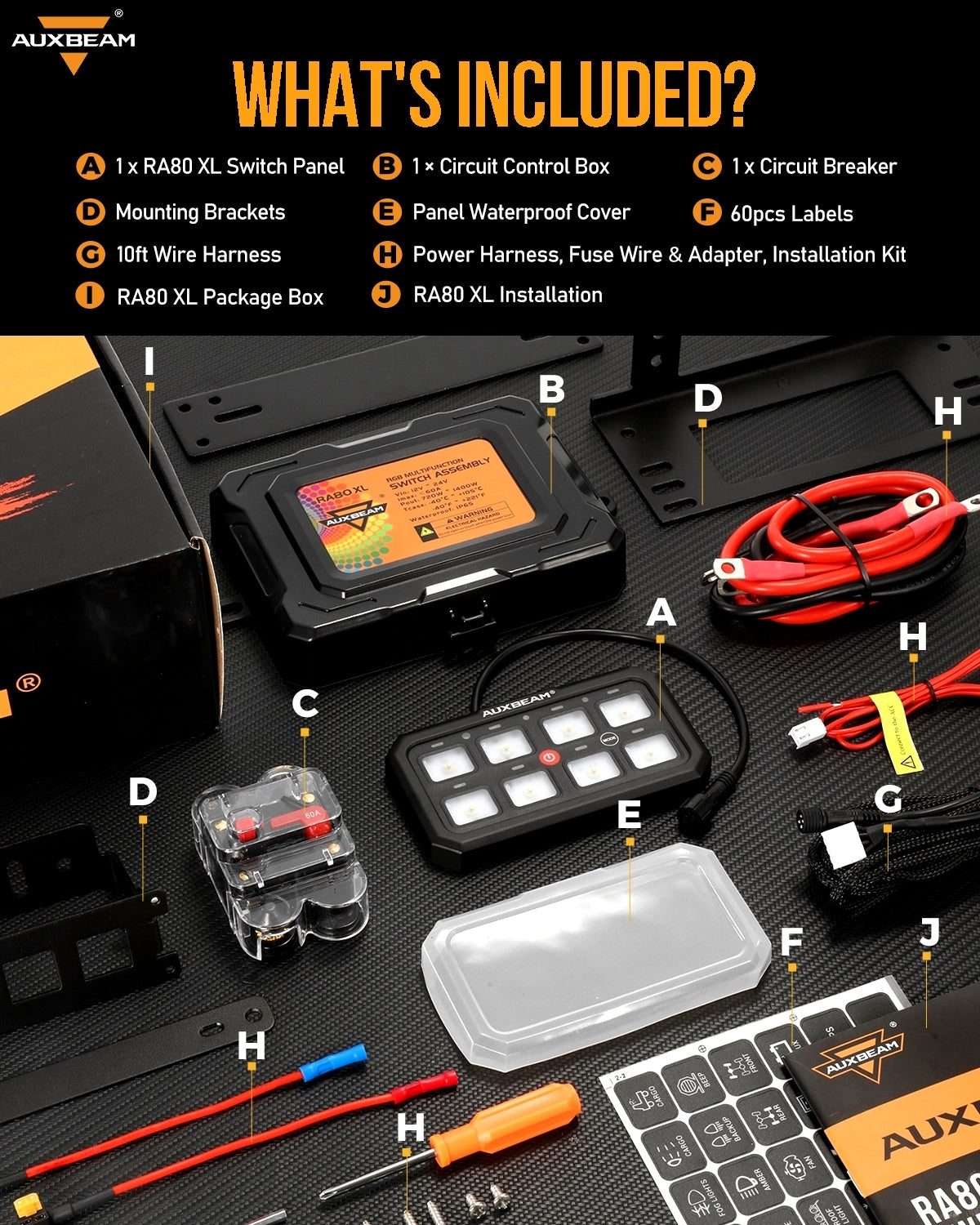 RGB Series 8 Gang (RA80 XL) Switch Panel, Larger Size, Toggle/ Momentary/ Pulsed Mode Supported
