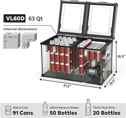 ICECO VL60 Dual Zone Metal Freezer with Cover 60LT