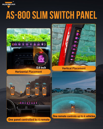AS Series 8 Gang (AS-800) RGB Slim Switch Panel with APP&Remote Control, Toggle/ Momentary/ Pulsed Mode Supported(One-Sided Outlet)