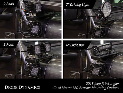 Diode Dynamics DD6092 SS6 Cowl Mount LED Light Bar Kit for Jeep Wrangler JL and Gladiator