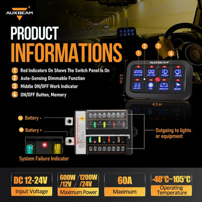 6/8 Gang LED Switch Panel, Off Road Light Controller