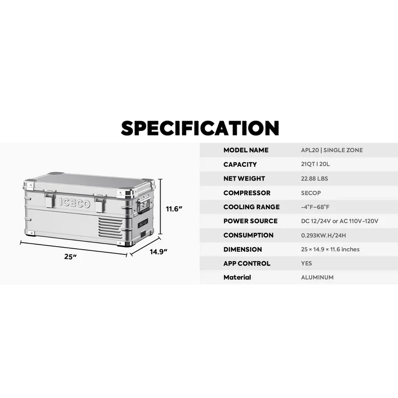 ICECO APL20 Light Duty Aluminum Freezer Single Zone 20 LT