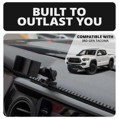 2016-2023 Toyota Tacoma Tackform Assault Track Picatinny Dash Bracket With 20LITE Phone Holder & CB Microphone Holder