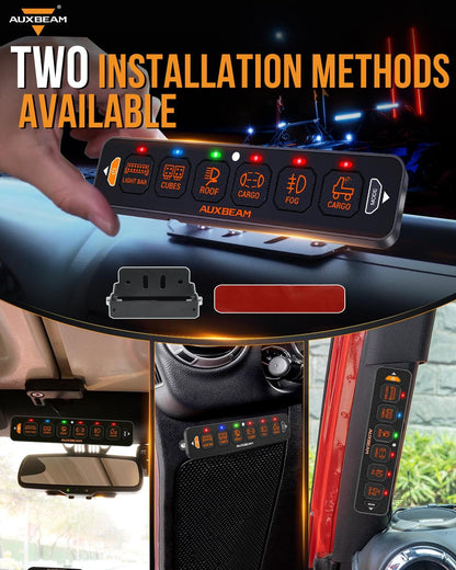 AS Series 6 Gang (AS-600) RGB Slim Switch Panel with APP&Remote Control, Toggle/ Momentary/ Pulsed Mode Supported(One-Sided Outlet)