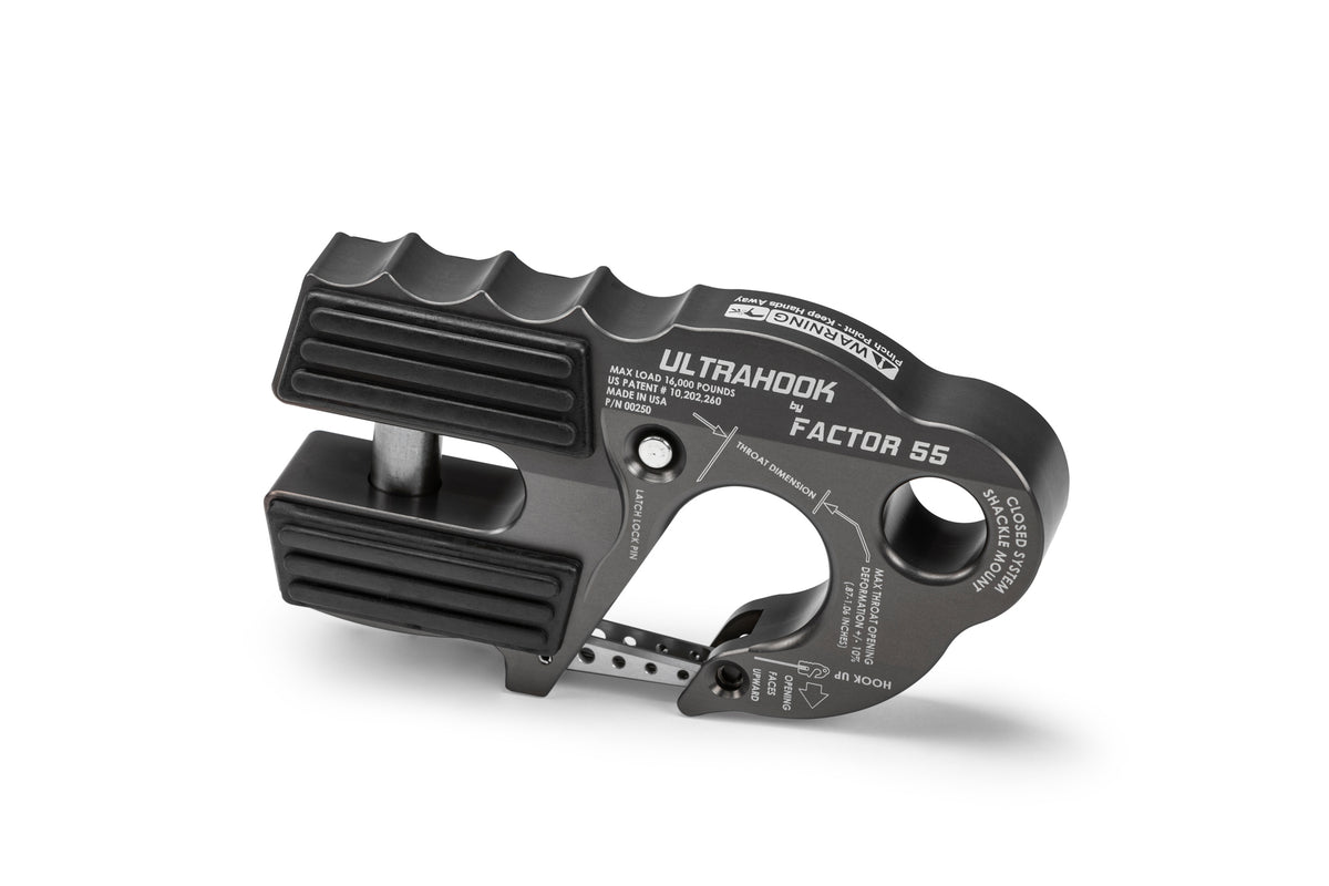 FACTOR 55 UltraHook Winch Hook with Shackle Mount, 16,000 lb Capacity, Gray Anodized Aluminum, Part 00250-06