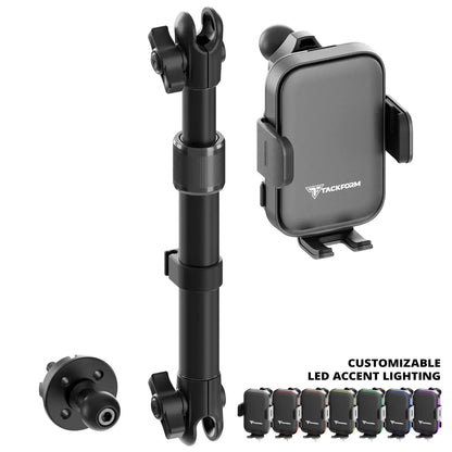 2018-2026 Jeep Wrangler JL/4xe & Gladiator JT LINK™ Console Screw Mount with Qi Wireless Charging Phone Holder & Customizable LED Accent Lighting | 9.5"- 13" Telescoping Arm