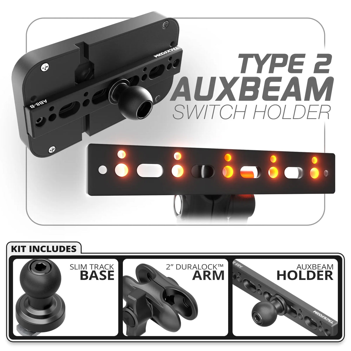 Auxbeam Holder | Slim Track Base | Choose Arm Length & Panel Type