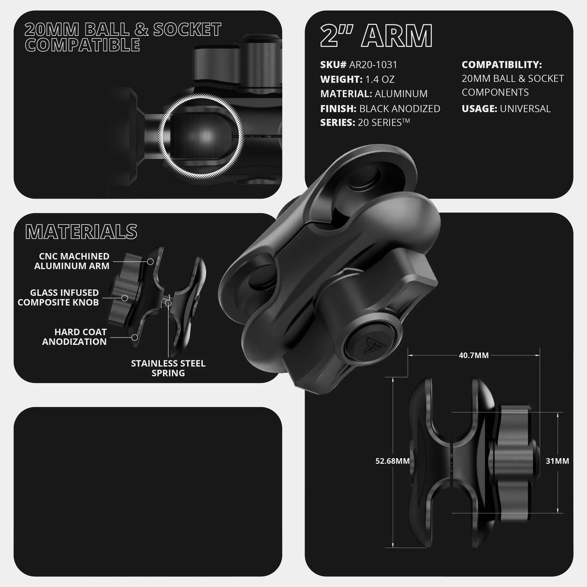 2016-2023 Toyota Tacoma Tackform Slim Track Dash Bracket With 20LITE Phone & CB Microphone Mounts
