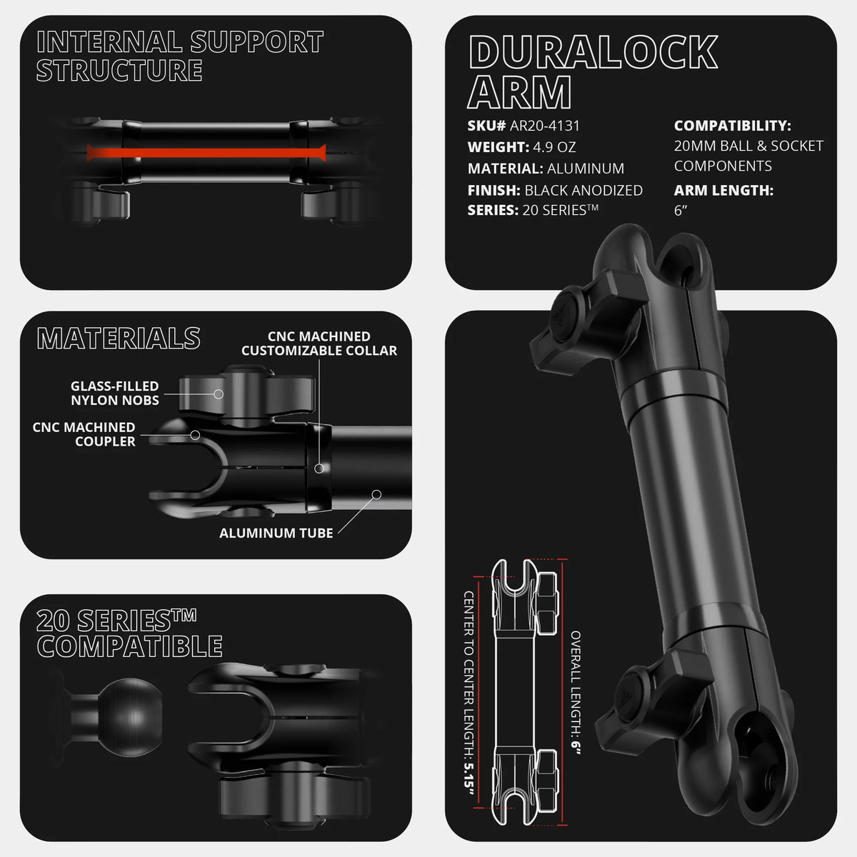 Magnetic Tablet Holder | Slim Track Base | 6" DuraLock™ Arm