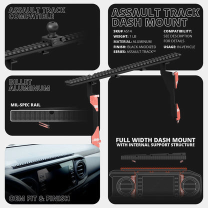 2016-2023 Toyota Tacoma Tackform Assault Track Picatinny Dash Bracket Kit