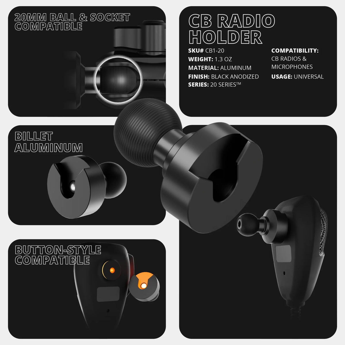 2016-2023 Toyota Tacoma Tackform Assault Track Picatinny Dash Bracket With 20LITE Phone Holder & CB Microphone Holder