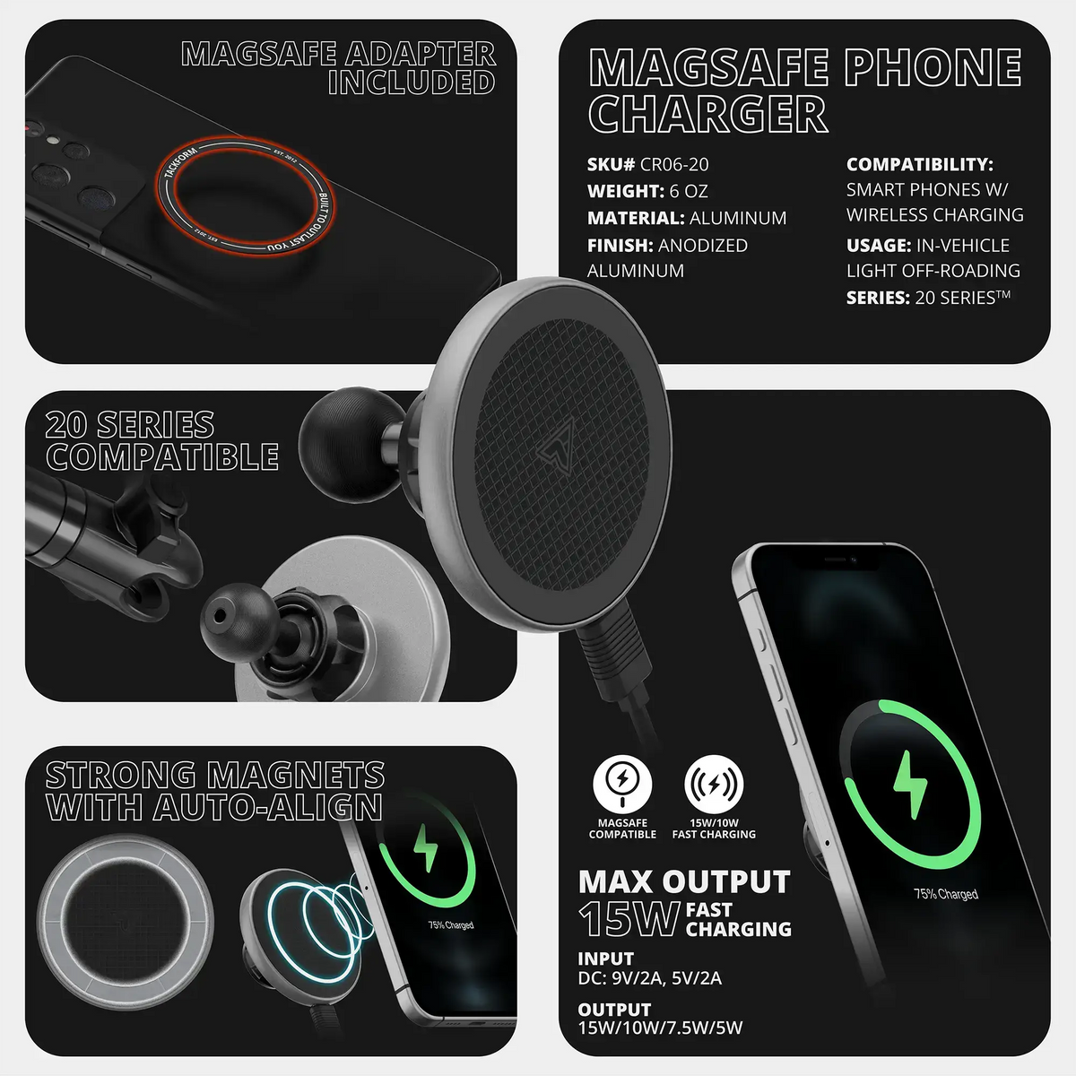 2010-2024 Toyota 4Runner Tackform Slim Track Dash Bracket With MagSafe Wireless Charging Phone Mount