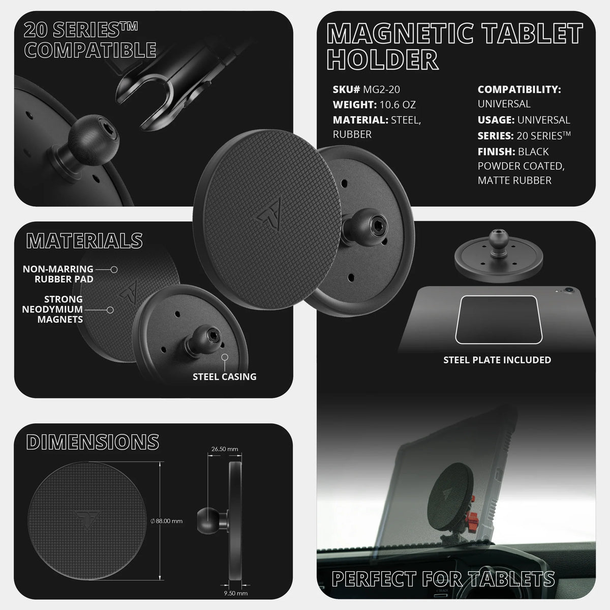 Magnetic Tablet Holder | Slim Track Base | 3.5" DuraLock™ Arm