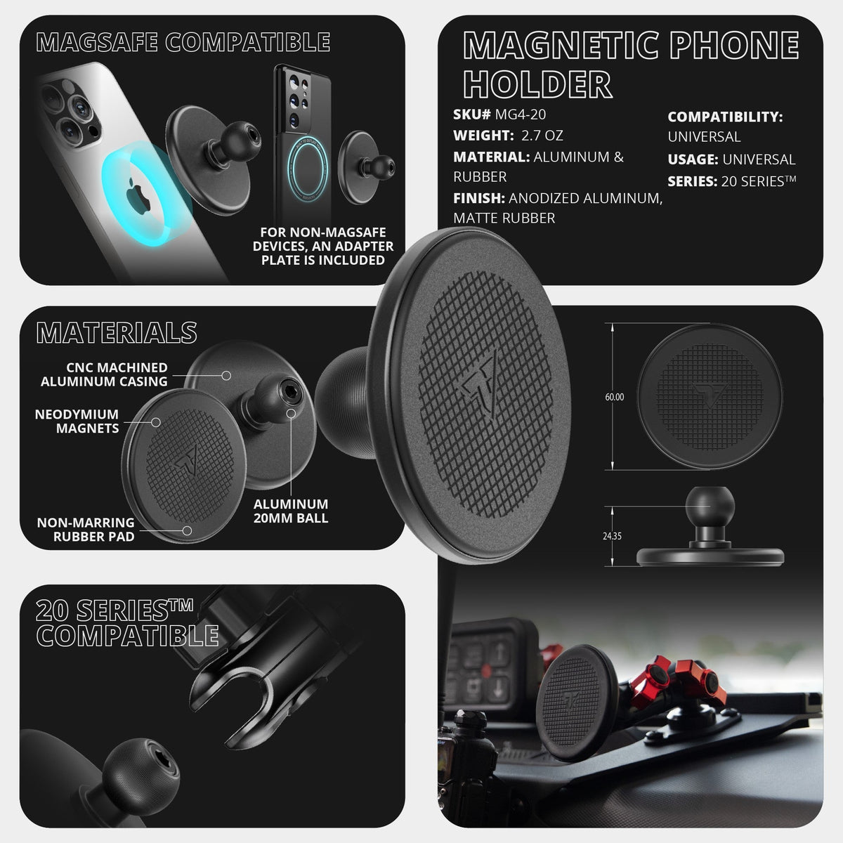 2010-2024 Toyota 4Runner Tackform Assault Track Picatinny Dash Bracket With MagSafe Phone & CB Mic Holder