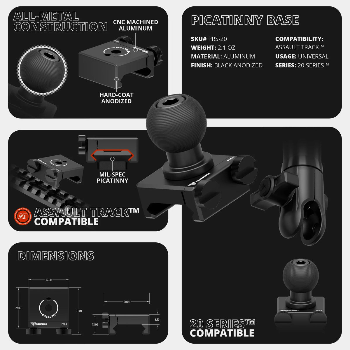 2010-2024 Toyota 4Runner Tackform Assault Track Picatinny Dash Bracket With MagSafe Phone, GoPro/Action Camera, &  2-IN-1 CB Mic Holder