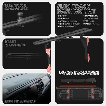 2016-2023 Toyota Tacoma Tackform Slim Track Dash Bracket With 20LITE Phone & CB Microphone Mounts