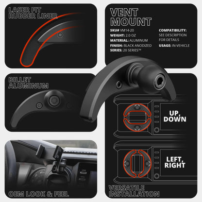 2016-2023 Toyota Tacoma & 2014-2021 Tundra LINK™ Vent Mount Bracket With CB Mic Holder | Choose Your Arm Length