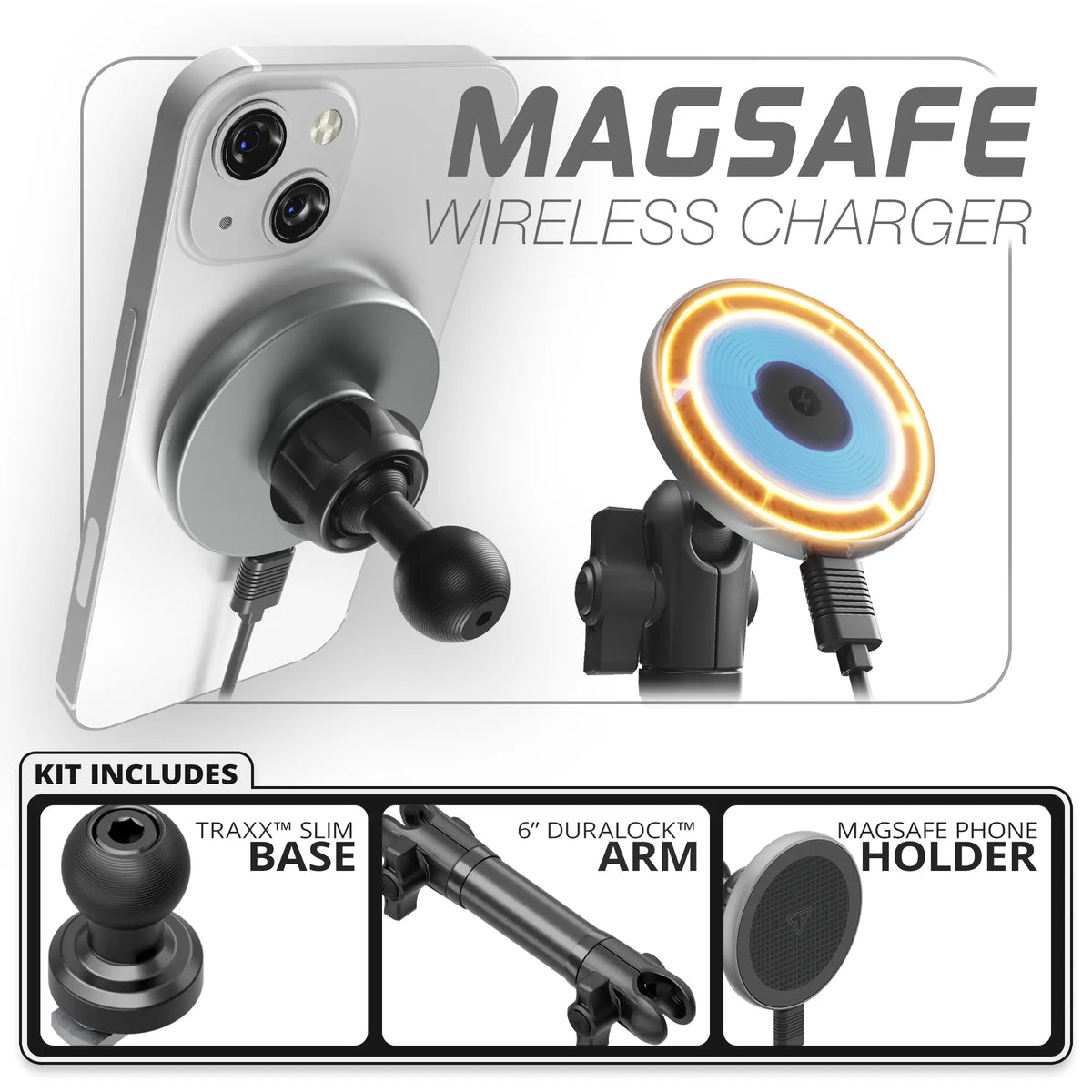 MagSafe Charging Phone Holder  | Slim Track Base | 6" DuraLock Arm