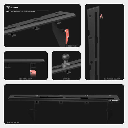 2016-2023 Toyota Tacoma Tackform Slim Track Dash Bracket With 20LITE Phone & CB Microphone Mounts