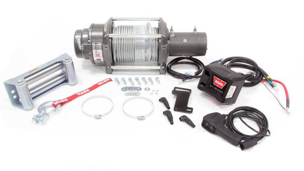 WARN 17801 M12000 12V Winch with Roller Fairlead and 125 ft Steel Rope