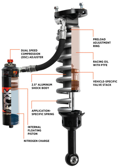 FOX Performance Elite 2.5 Series Front Shock for 2005-2017 Toyota Tacoma with 2-Inch Lift, Part 883-06-177