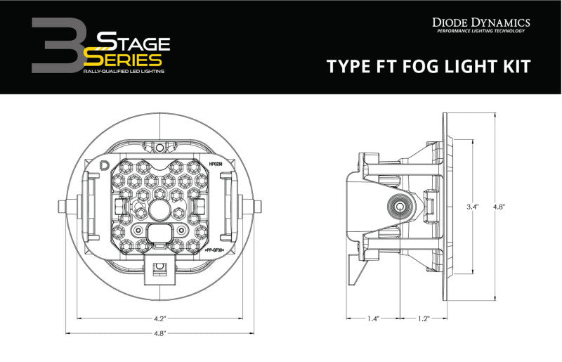 Diode Dynamics SS3 Max Type FT Fog Light Bracket Kit with Amber Backlight, White SAE Fog, DD7025