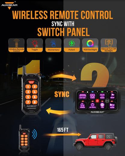 RC Series 8 Gang (RC-800) RGB Switch Panel with Remote Controller, Toggle/ Momentary/ Pulsed Mode Supported(One-Sided Outlet)