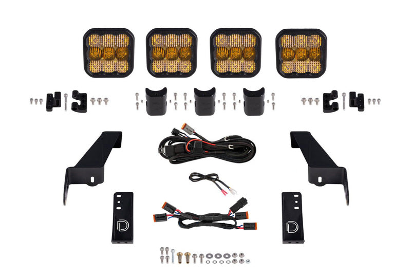 Diode Dynamics DD7269 Jeep JL Wrangler SS5 4-Pod CrossLink Grille Lightbar Kit Pro, Yellow Combo
