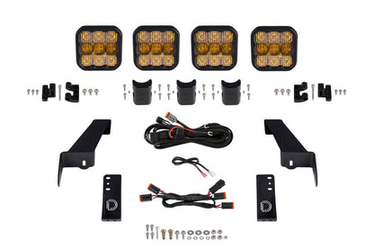 Diode Dynamics DD7269 Jeep JL Wrangler SS5 4-Pod CrossLink Grille Lightbar Kit Pro, Yellow Combo