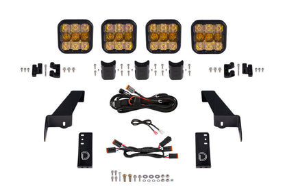 Diode Dynamics DD6827 Jeep JL Wrangler SS5 4-Pod CrossLink Grille Lightbar Kit, Yellow Combo