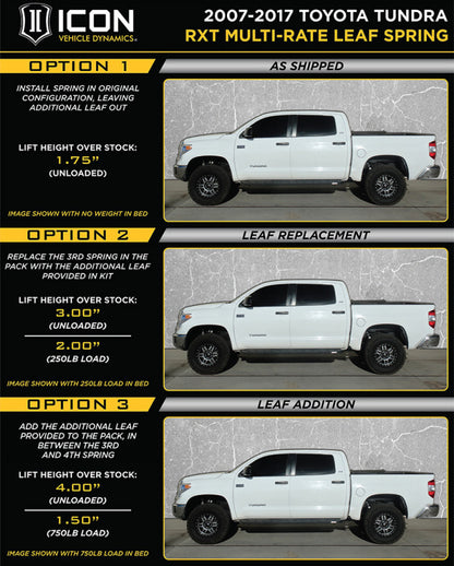 ICON Multi-Rate RXT Rear Leaf Pack with Add-In Leaf for 2014-2016 Toyota Tundra, Part 158509