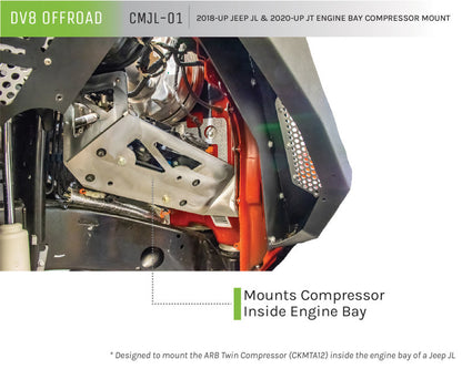 DV8 Offroad CMJL-01 Engine Bay Compressor Mount for 2018-2025 Jeep Wrangler JL/JLU and Gladiator JT