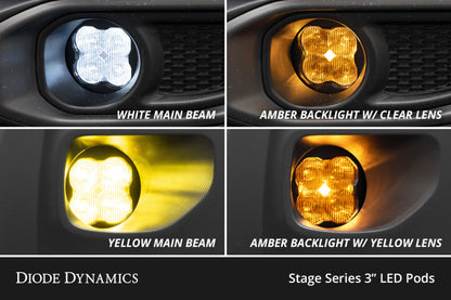 Diode Dynamics SS3 Sport Type M Fog Light Bracket Kit with Amber Backlight, Yellow SAE Fog, DD7045
