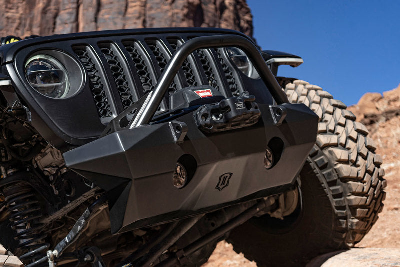 ICON 25244 PRO Series Recessed Front Bumper with Impact Bar and Recovery Tabs for Jeep Wrangler JL and Gladiator JT