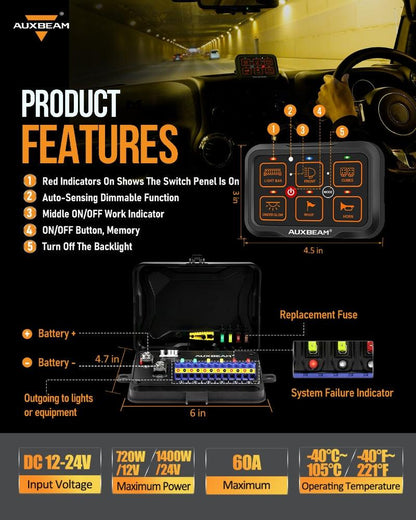 AR Series 6 Gang (AR-600) RGB Switch Panel with APP, Toggle/ Momentary/ Pulsed Mode Supported (One-Side Output))