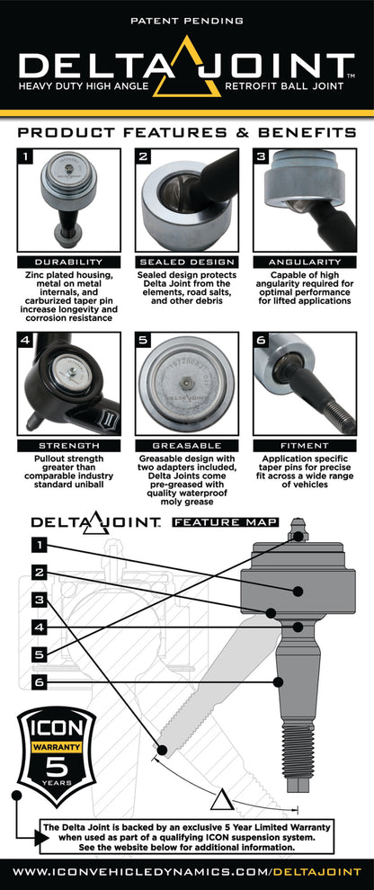 ICON 614560 Delta Joint Retrofit Kit for Non-ICON Upper Control Arms